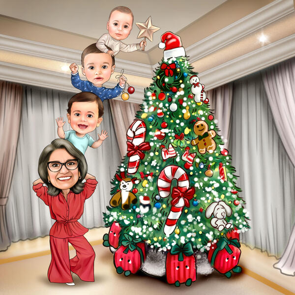 Christmas Tree Family Caricature
