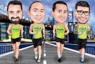 Caricatura de padrinos de boda con uniformes deportivos