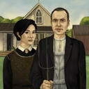 Pintura de retrato personalizada de casal gótico americano