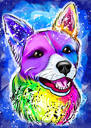 Akvarelová kresba psa: portrét domácího mazlíčka na modrém pozadí