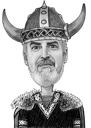 Ritratto di cartone animato di Viking Man da foto in stile bianco e nero per regalo personalizzato