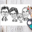 Familie tegneserie portræt i sort / hvid stil fra fotos trykt på plakat som brugerdefineret gave