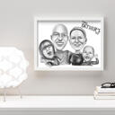 Family with Children Black and White Caricature from Photos Printed on Poster