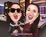 Two Friends in Bar Caricature Drawing