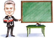 Caricature d'enseignant exagérée avec fond de classe