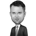 Insurance Actuary Caricature in Black and White Style Hand Drawn from Photo