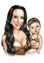 Mother and Daughter Caricature Drawing