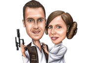 Princesa Leia e desenho de caricatura de Luke