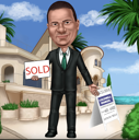 Dessins animés personnalisés pour agent immobilier avec arrière-plan