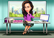 Business Woman Caricature with Custom Background