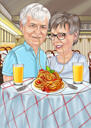 Caricatura de restaurante: cena de pareja