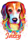 Beagle Watercolor Portrait from Photos in Rainbow Style