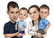 Colorful Family of 4 Caricature