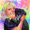 Akvarell tecknad: Ägare med husdjur