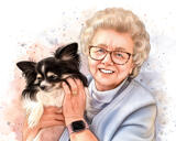 Portrait aquarelle naturel d'une personne avec un animal de compagnie