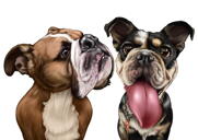 Couple de caricatures colorées de bouledogues