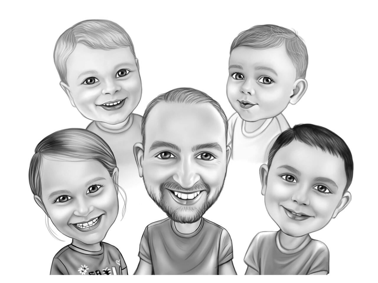 P re avec portrait de caricature d enfants dans un style noir et b