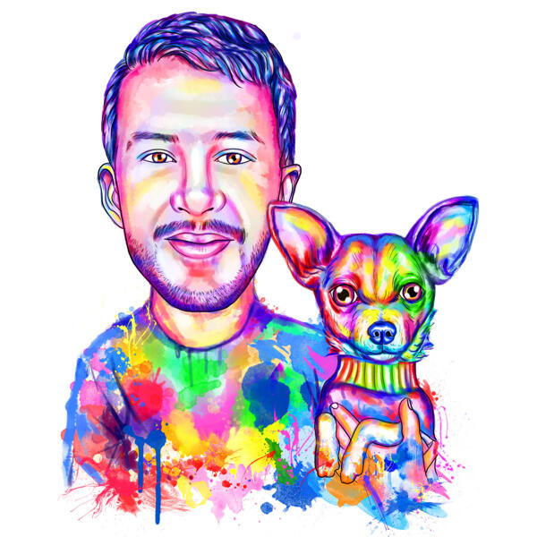 Person with Chihuahua Portrait in Watercolor Style from Photo