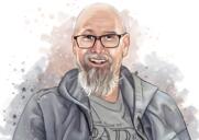 Portrait de caricature de vieil homme: style aquarelle