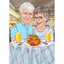 Caricatura di coppia dalle foto nel ristorante