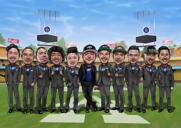 Groomsmenin karikatyyri talon taustalla