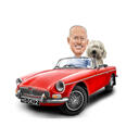 Владелец с домашним животным в автомобиле Карикатура из фотографий