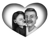 Bacio amoroso sulla guancia coppia disegno in stile bianco e nero con sfondo personalizzato
