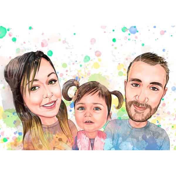 Parents avec portrait d'enfant dans un style pastel aquarelle à partir de photos