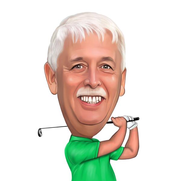 Caricatura do avô segurando clube de golfe