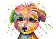 Retrato de desenho de cachorro em aquarela estilo arco-íris