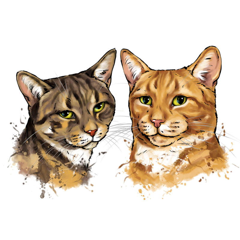 Kaksi kissan väristä karikatyyrimuotoa valokuvista luonnollisella  vesiväreillä
