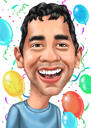 Personas dzimšanas dienas karikatūras dāvana ar konfeti fonu 25 gadadienā
