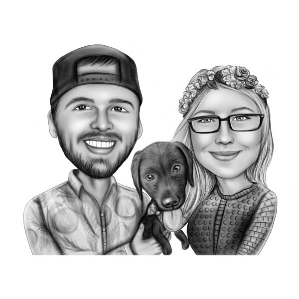 Černobílý portrét páru s labradorem