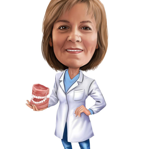 Karikatuur van tandheelkundige laboratoriummedewerker uit foto's