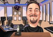Custom Radio DJ Caricature in Color Style with Studio Background