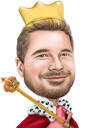 Personkarikatur som kongelig konge med krone, håndtegnet fra fotos