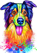 Hundekarikatur-Portr%C3%A4t+mit+Knochen+im+Regenbogen-Aquarell-Stil+aus+Fotos