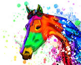 Hesteportrætmaleri i farvet stil fra fotos