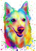 Portrait+de+dessin+anim%C3%A9+de+chat+noir+et+blanc+avec+fond+turquoise+dans+un+style+aquarelle