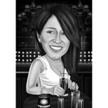 Restaurant Caricature: Black and White Style with Background