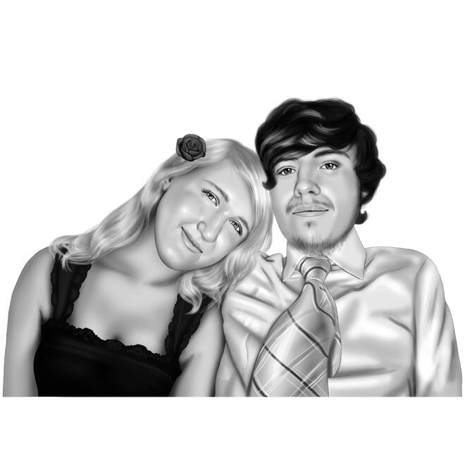 Dibujo de retrato de pareja equilibrada en estilo digital en blanco y negro