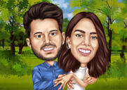 Couple Caricature in Color Style from Photo on Landscape Background