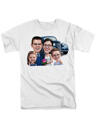 T-shirt tryckt gruppkarikatyr i färgad stil