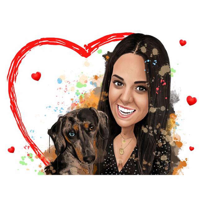 Ejer med kæledyrs akvarelportræt til Valentinsdagsgave