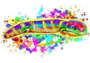 Fjällande reptilkarikatyrporträtt från foton i ljus akvarellstil
