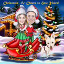 Caricatura de Natal de casal com animais de estimação