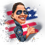 Stylová karikatura vojenského pilota na pozadí vlajky