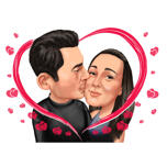 Hearted Kiss auf Wange Paar Karikatur im Farbstil von Photo