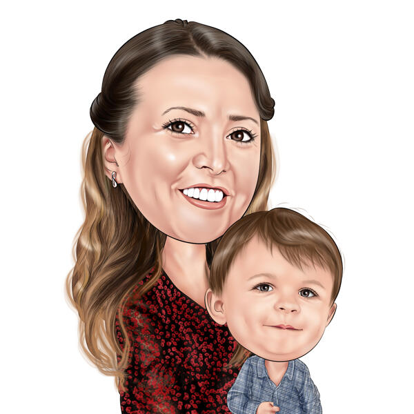 Retrato de caricatura de madre con niño