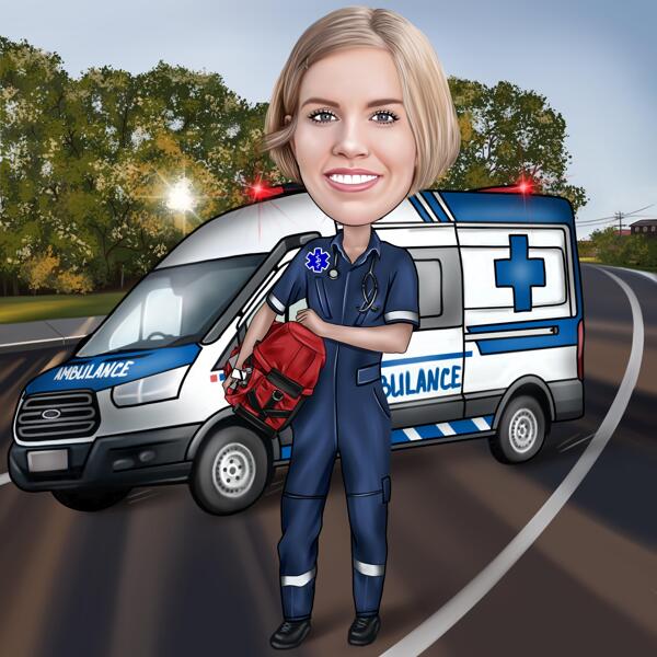 Cadou paramedic - Portret cu caricatură personalizată din fotografie